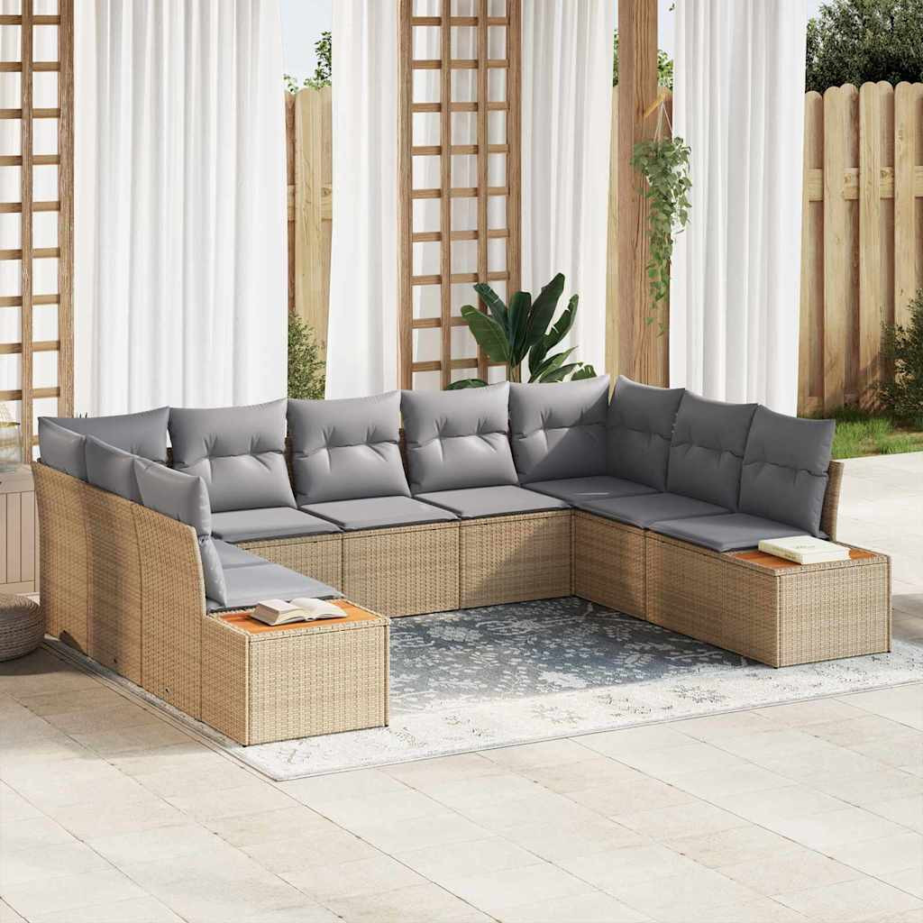 vidaXL Gartensofa-set mit Kissen 9 pcs Beige Poly Rattan