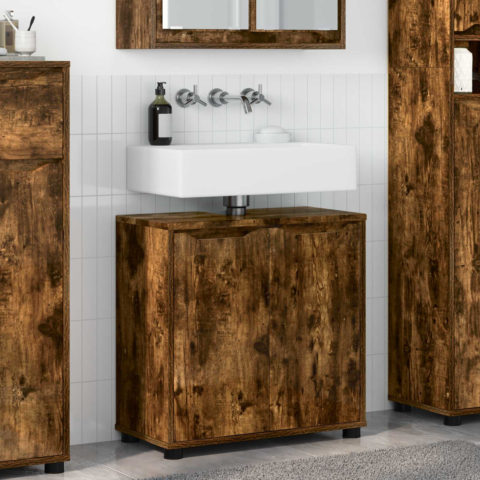 vidaXL Badezimmerwaschbecken-Schrank Geräucherte Eiche 60 x 30 x 60 cm