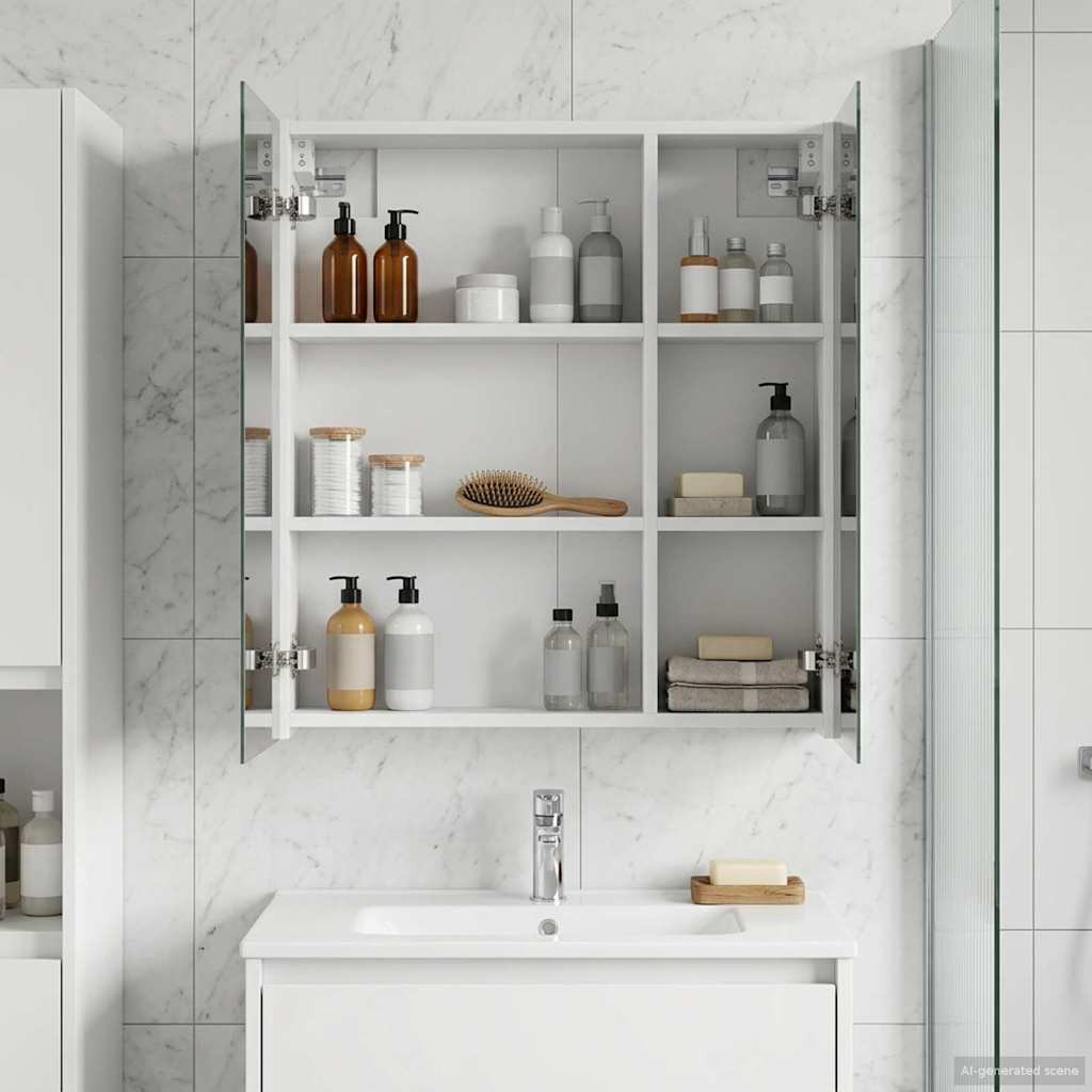 vidaXL Badezimmerspiegelschrank Weiß 60 x 14,5 x 70 cm Holzwerkstoff