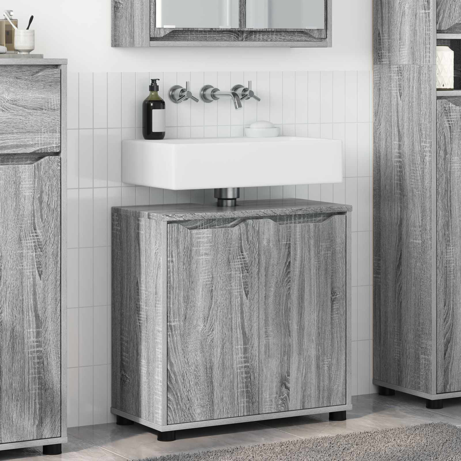vidaXL Badezimmerwaschbecken-Schrank Graues Sonoma 60 x 30 x 60 cm