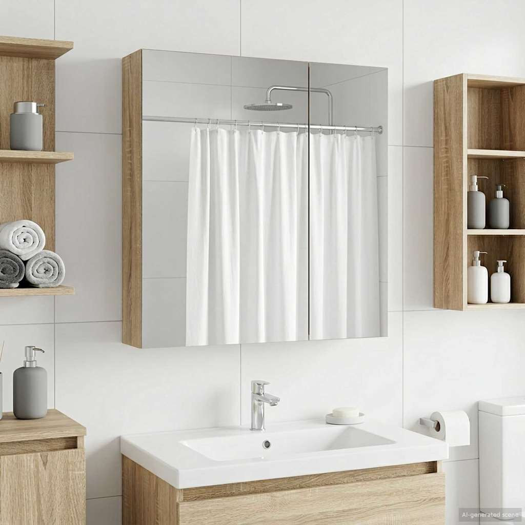 vidaXL Badezimmerspiegelschrank mit Tür Sonoma-Eiche 60 x 14,5 x 70 cm