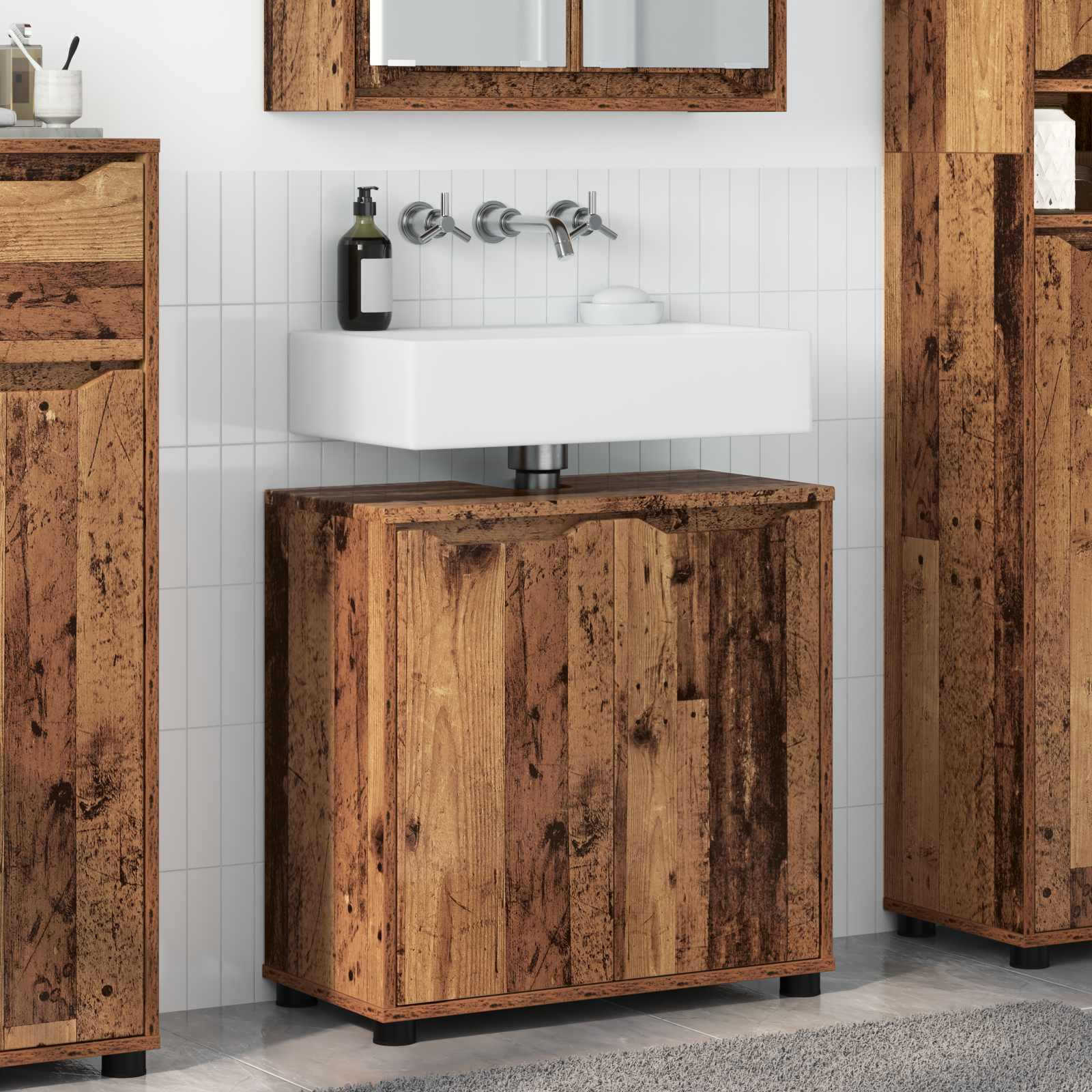 vidaXL Badezimmerwaschbecken-Schrank mit Regal Altholz 60 x 30 x 60 cm