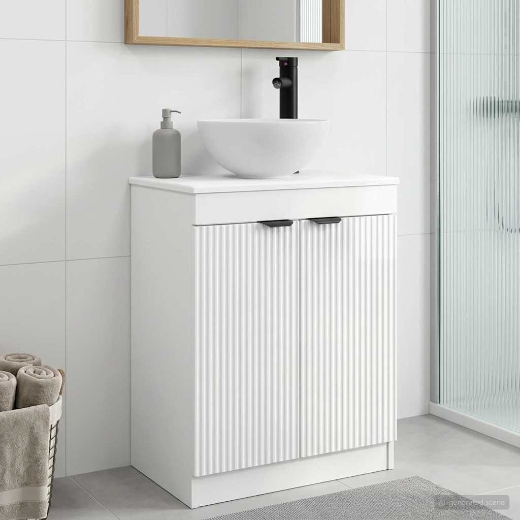 vidaXL Badezimmerschrank mit Waschbecken Hochglanz Weiß