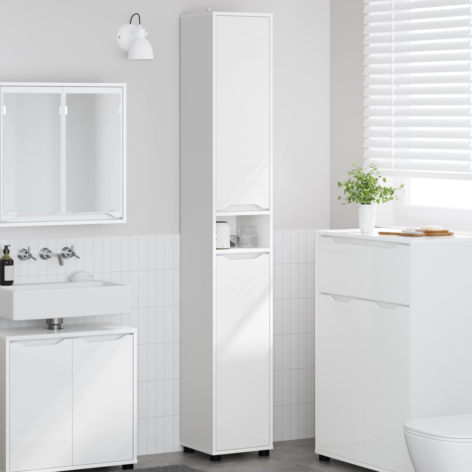 vidaXL Badezimmerschrank mit Tür Weiß 30,5 x 30 x 195 cm Holzwerkstoff