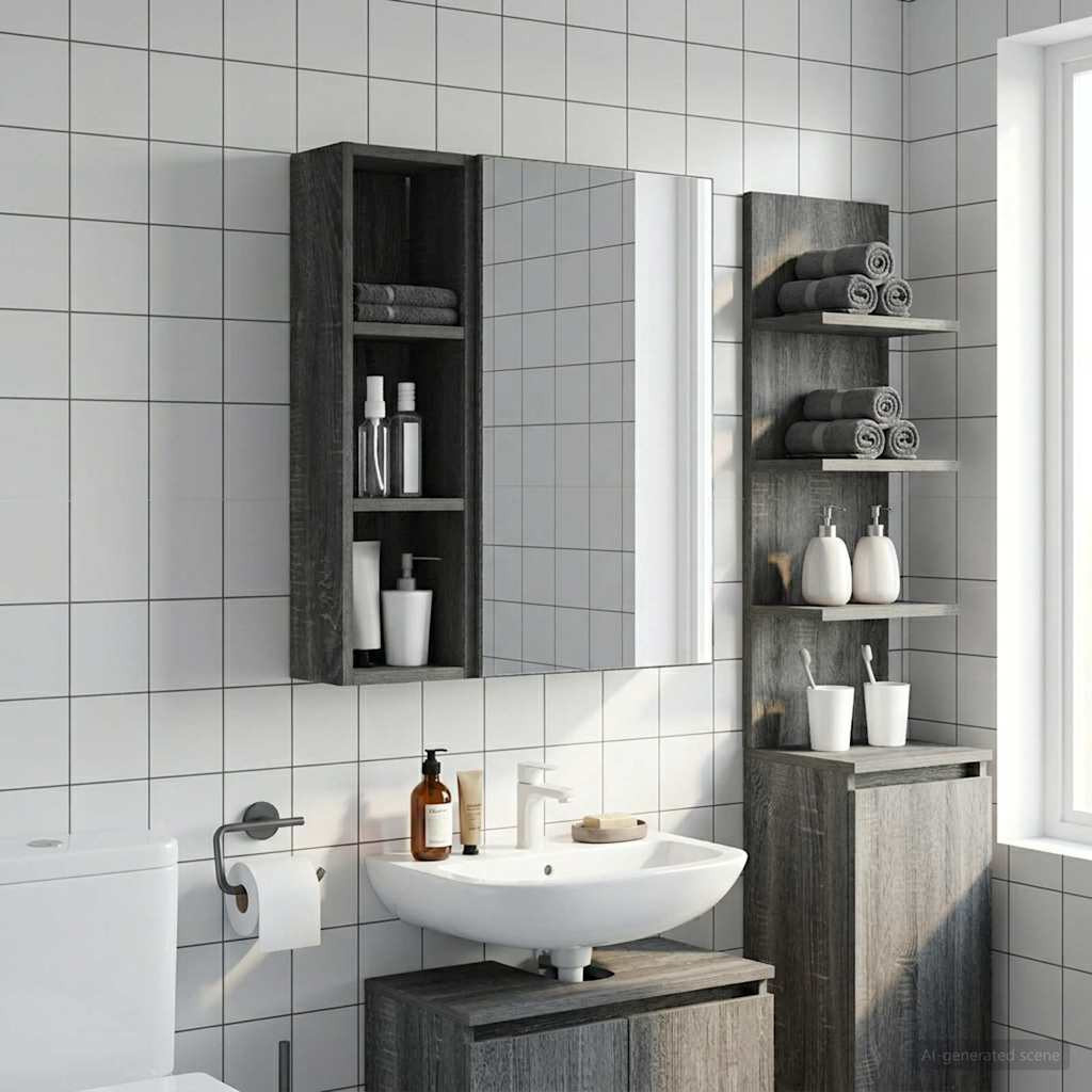 vidaXL Badezimmer-Wandschrank mit Regal Graues Sonoma 20 x 14 x 70 cm