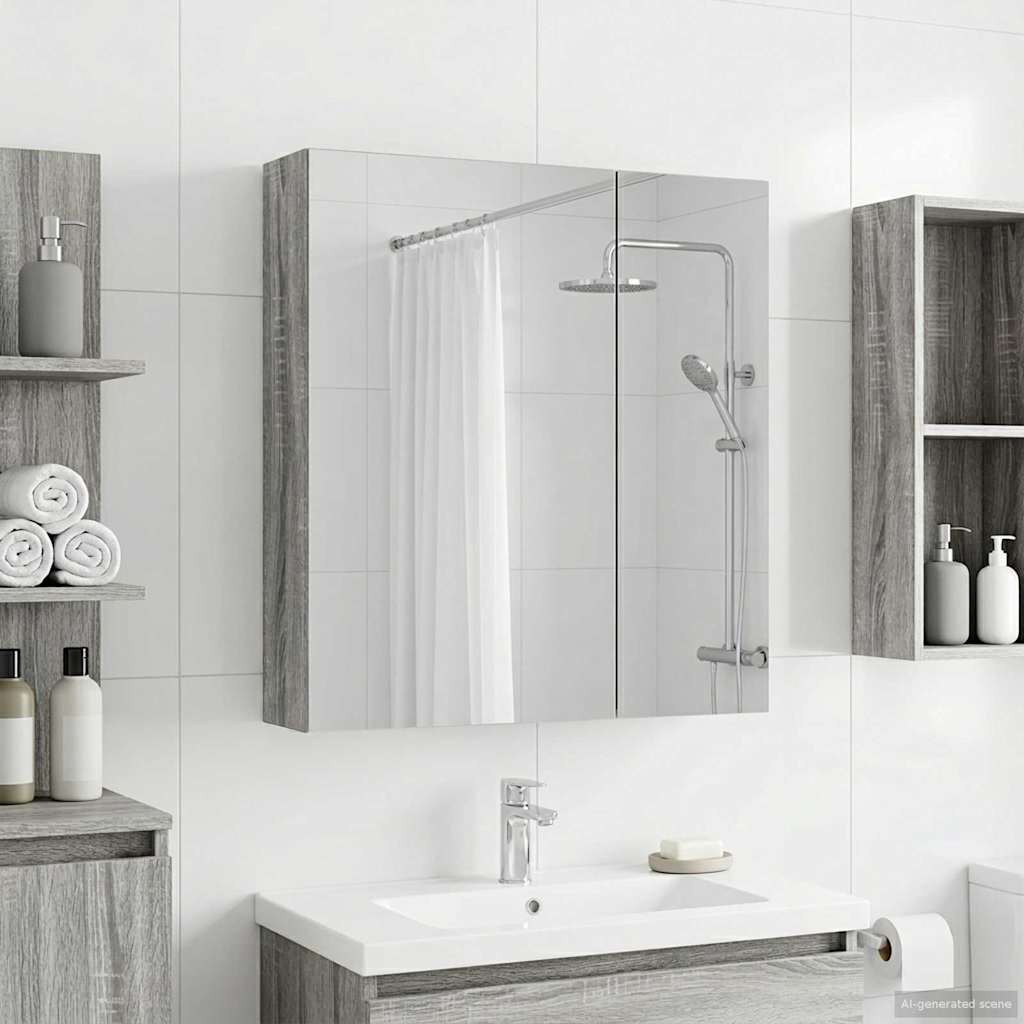 vidaXL Badezimmerspiegelschrank Graues Sonoma 60 x 14,5 x 70 cm