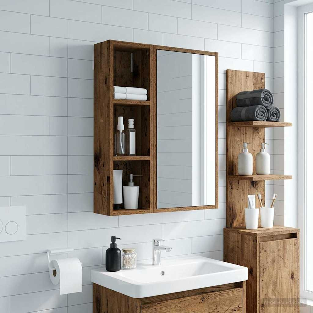 vidaXL Badezimmer-Wandschrank Altholz 20 x 14 x 70 cm Holzwerkstoff
