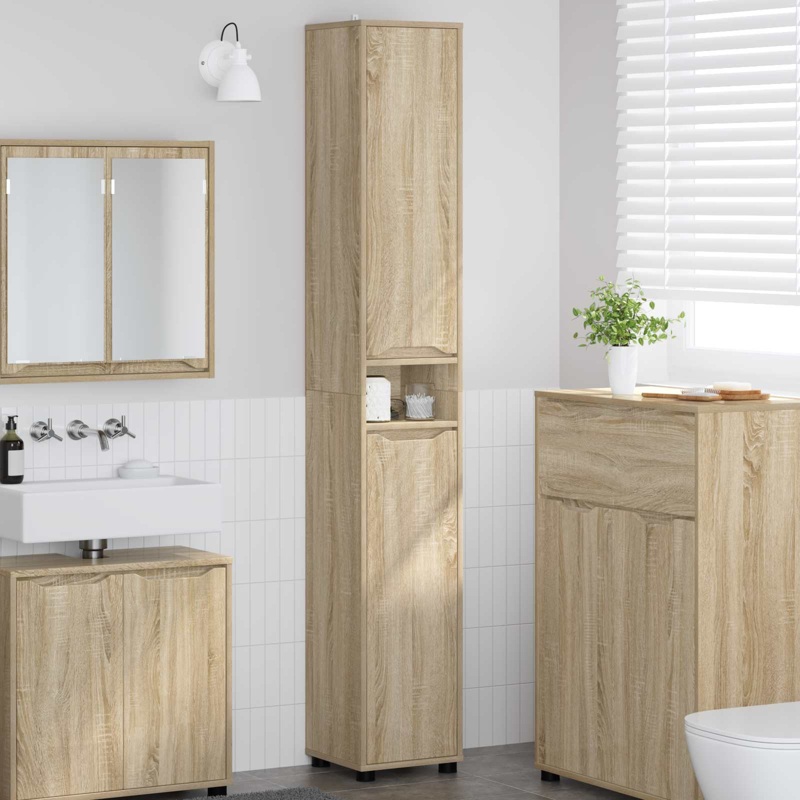 vidaXL Badezimmerschrank Sonoma-Eiche 30,5 x 30 x 195 cm Holzwerkstoff