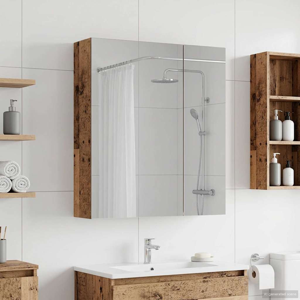 vidaXL Badezimmerspiegelschrank mit Regal Altholz 60 x 14,5 x 70 cm