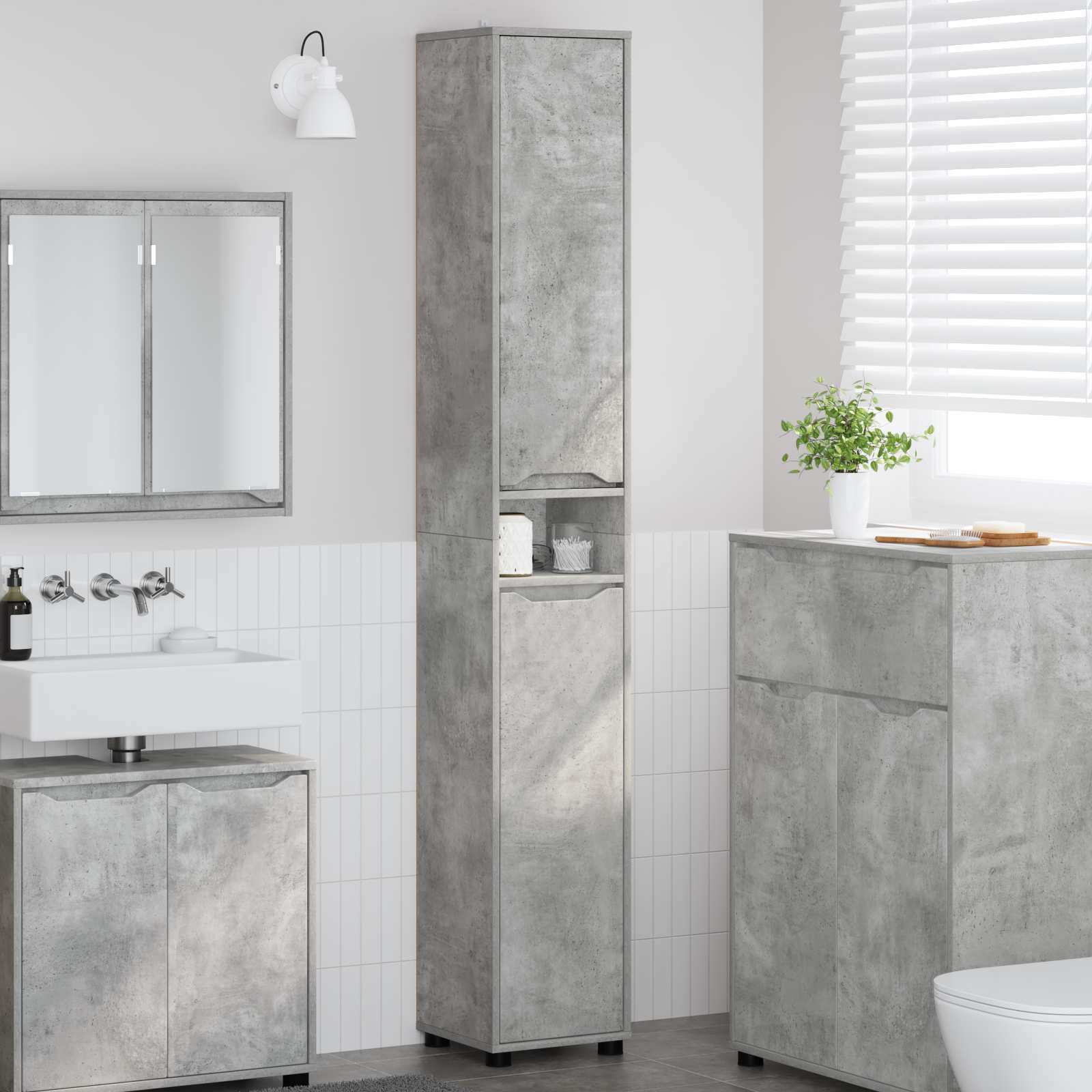 vidaXL Badezimmerschrank Beton Grau 30,5 x 30 x 195 cm Holzwerkstoff
