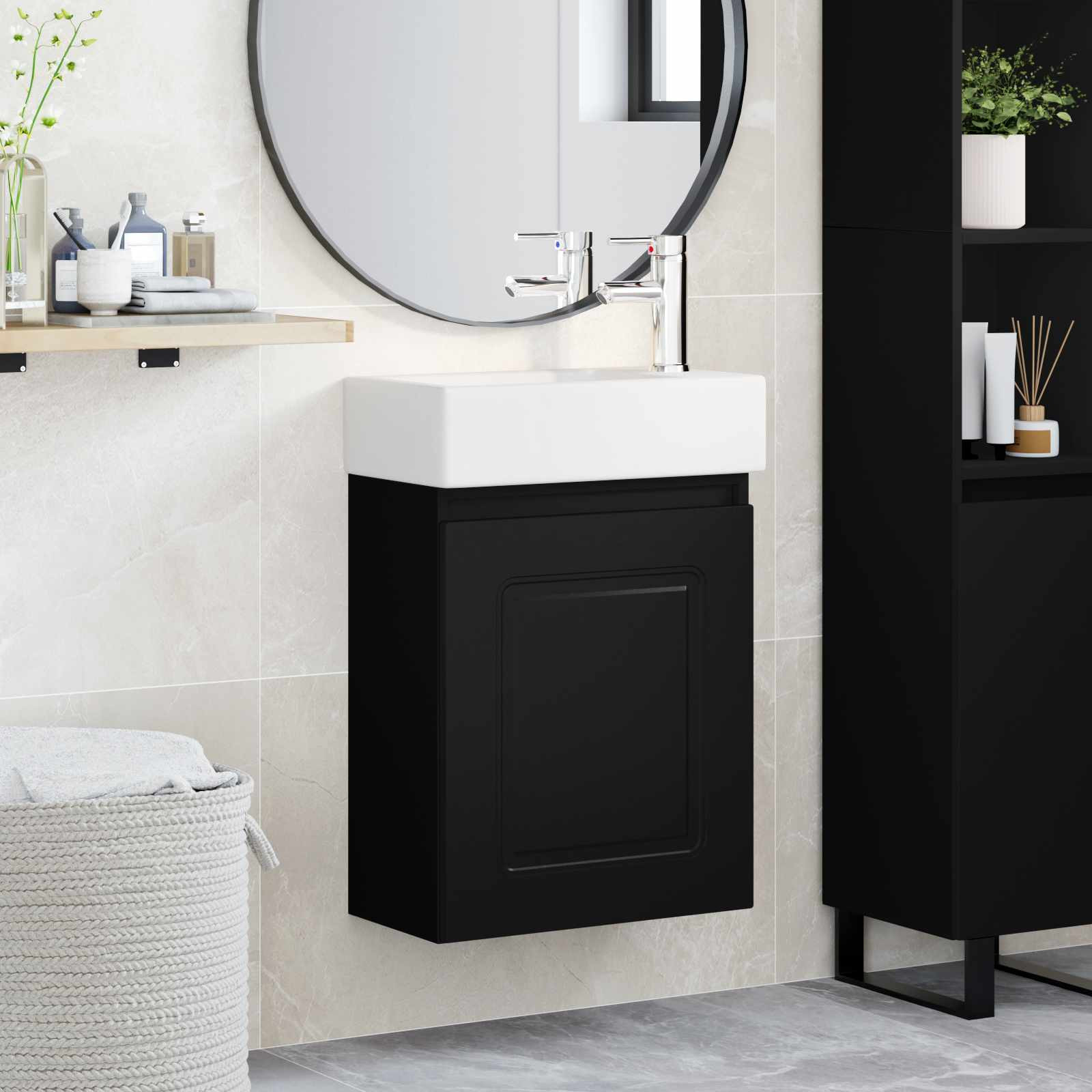 vidaXL Badezimmer Waschtischunterschrank mit Wasserhahn Schwarz