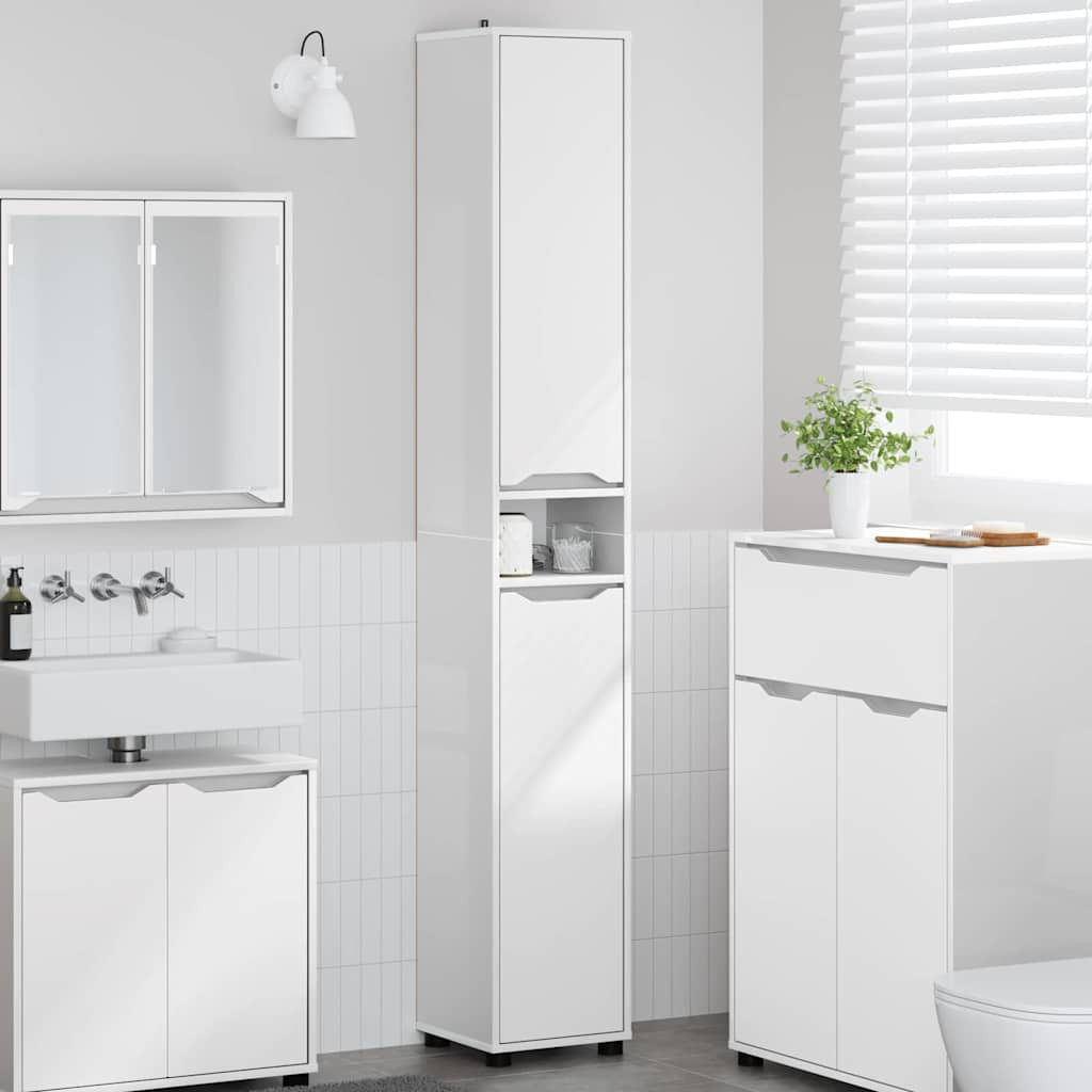 vidaXL Badezimmerschrank mit Regal Hochglanz Weiß 30,5 x 30 x 195 cm
