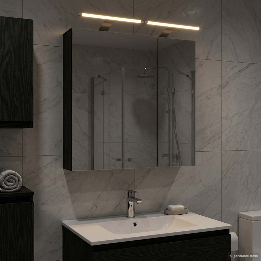 vidaXL Badezimmerspiegelschrank Schwarz Eichen-Optik 60 x 14,5 x 70 cm