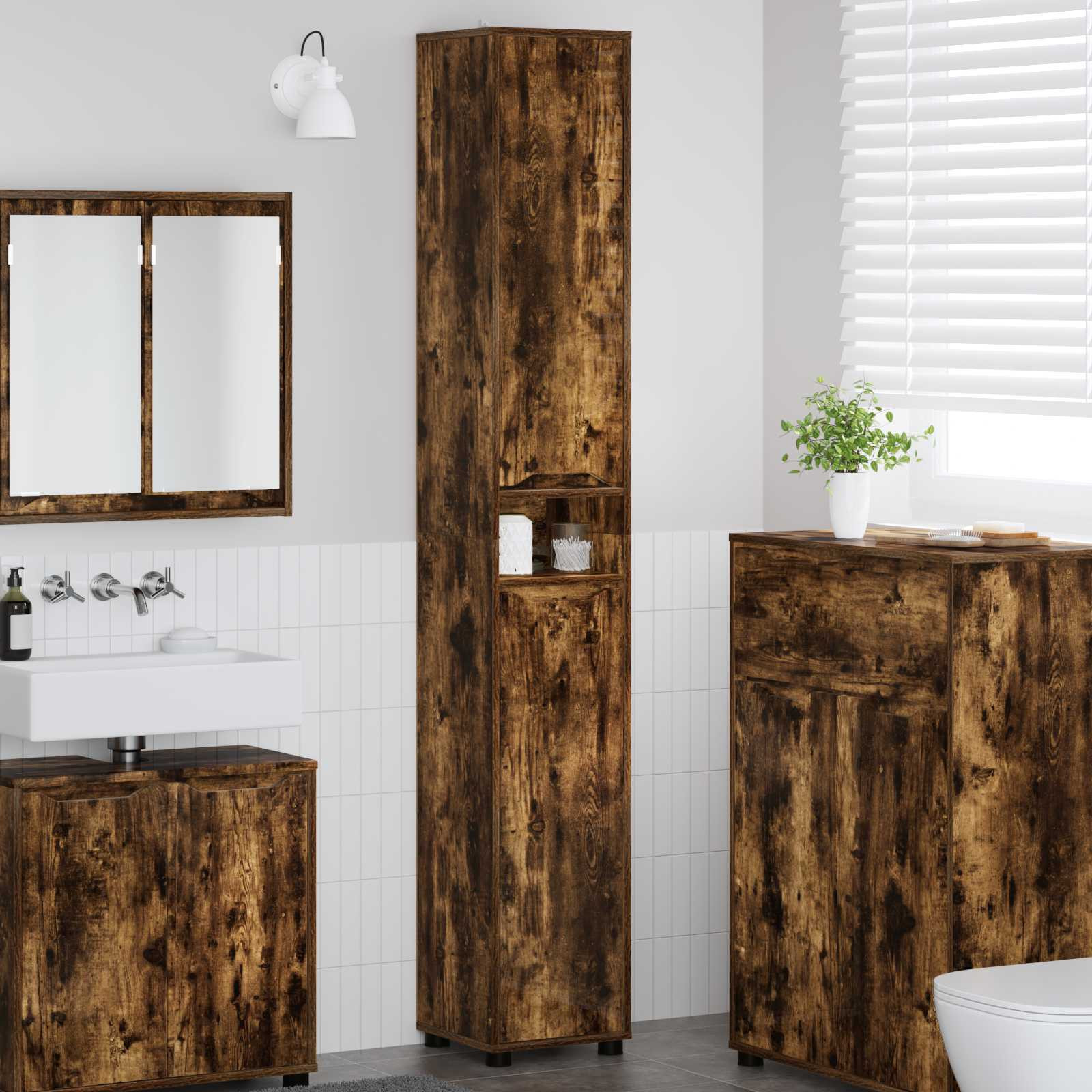 vidaXL Badezimmerschrank mit Tür Geräucherte Eiche 30,5 x 30 x 195 cm