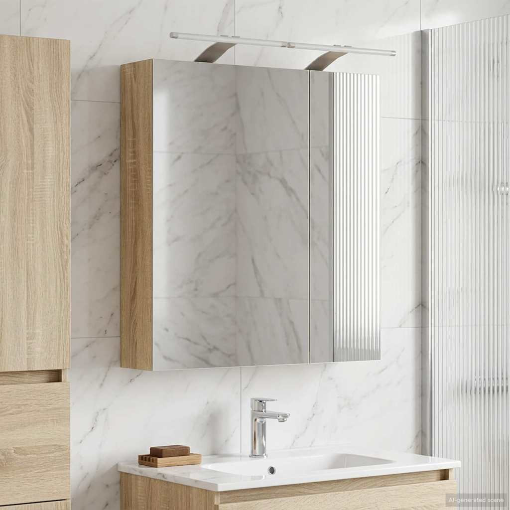 vidaXL Badezimmerspiegelschrank mit Tür Sonoma-Eiche 60 x 14,5 x 70 cm