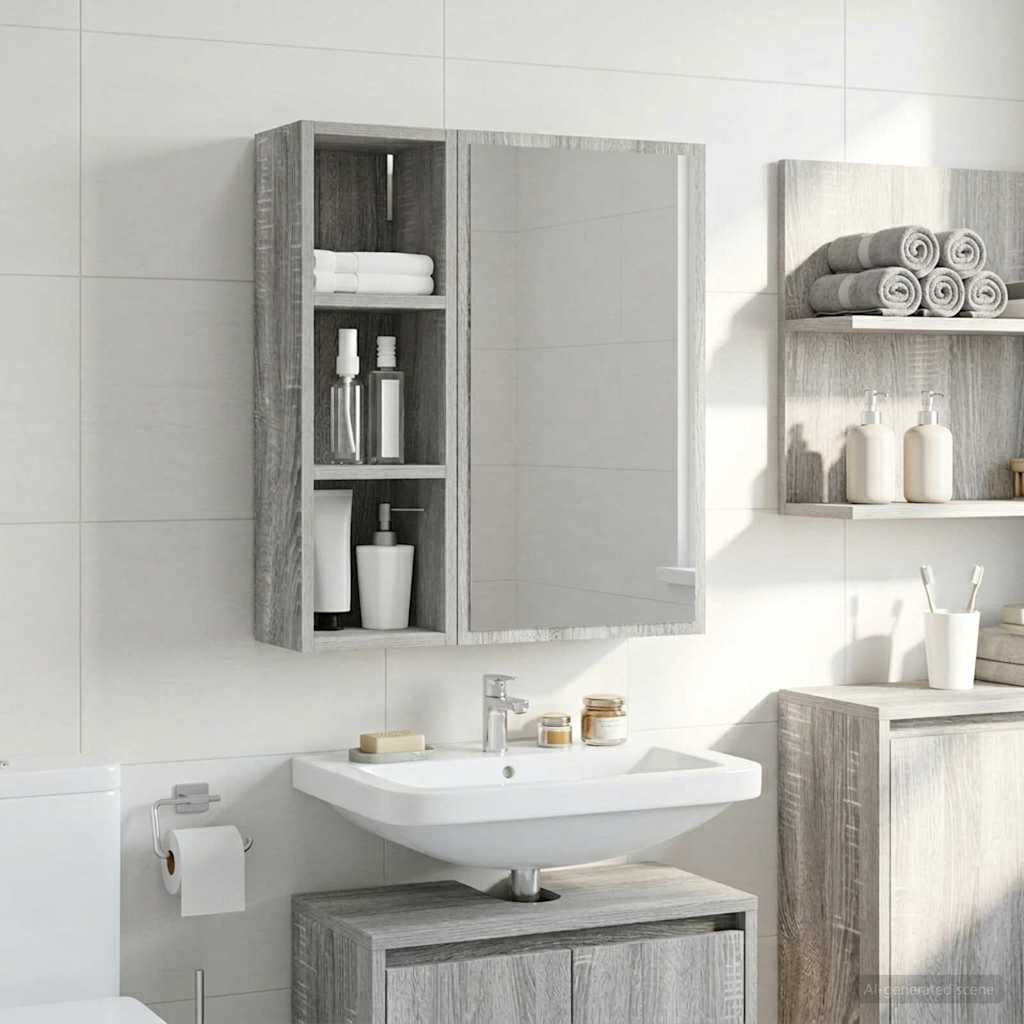 vidaXL Badezimmer-Wandschrank Graues Sonoma 20 x 16 x 62,5 cm
