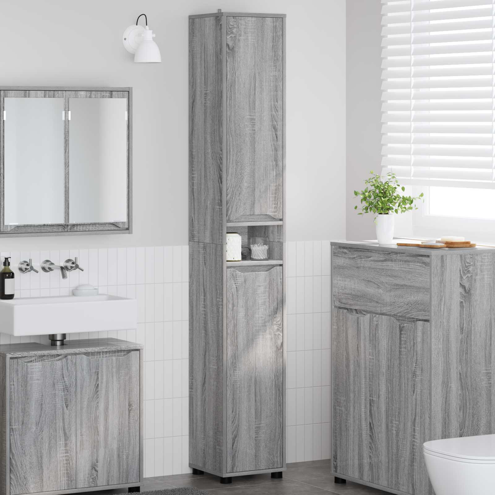 vidaXL Badezimmerschrank mit Regal Graues Sonoma 30,5 x 30 x 195 cm