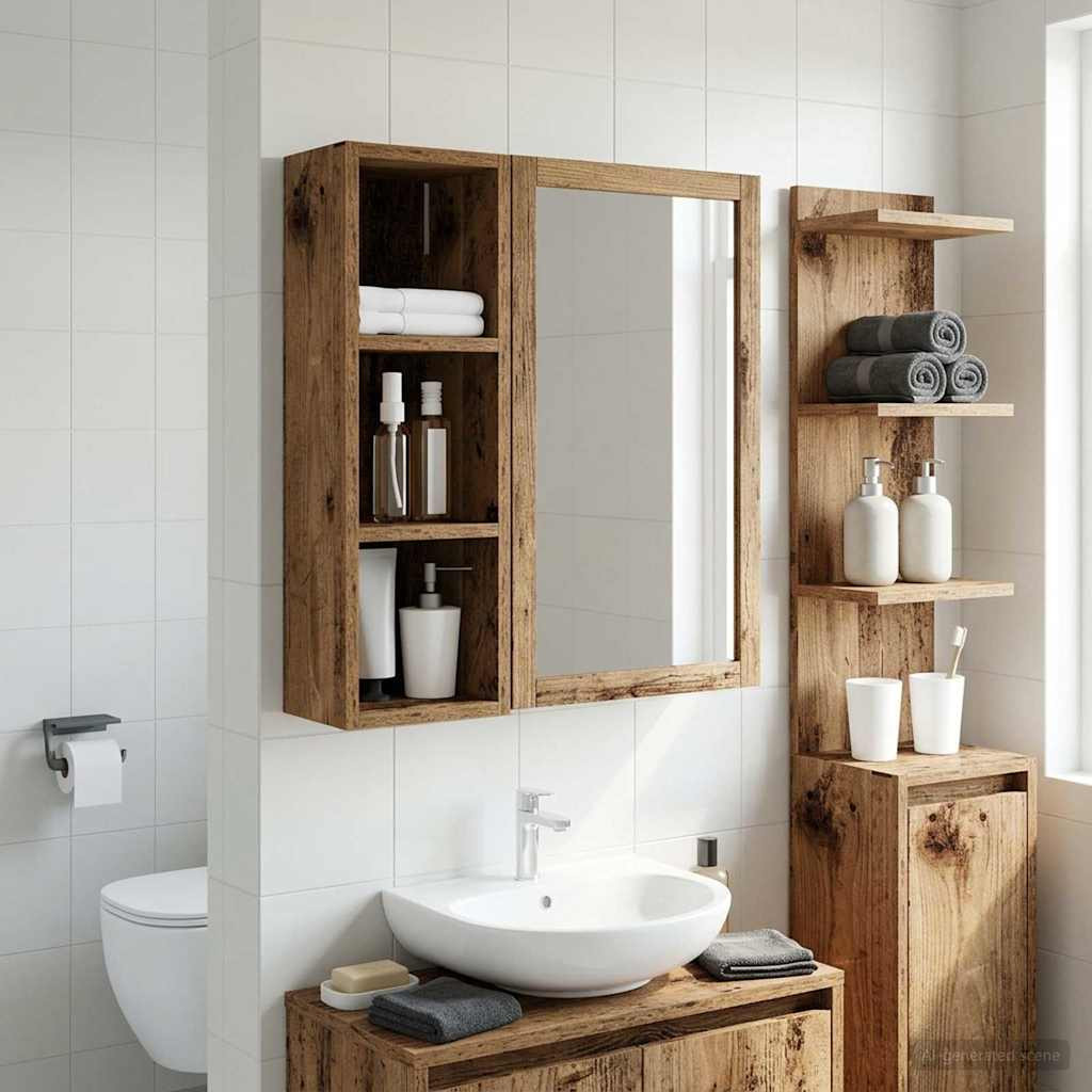 vidaXL Badezimmer-Wandschrank Altholz 20 x 16 x 62,5 cm Holzwerkstoff