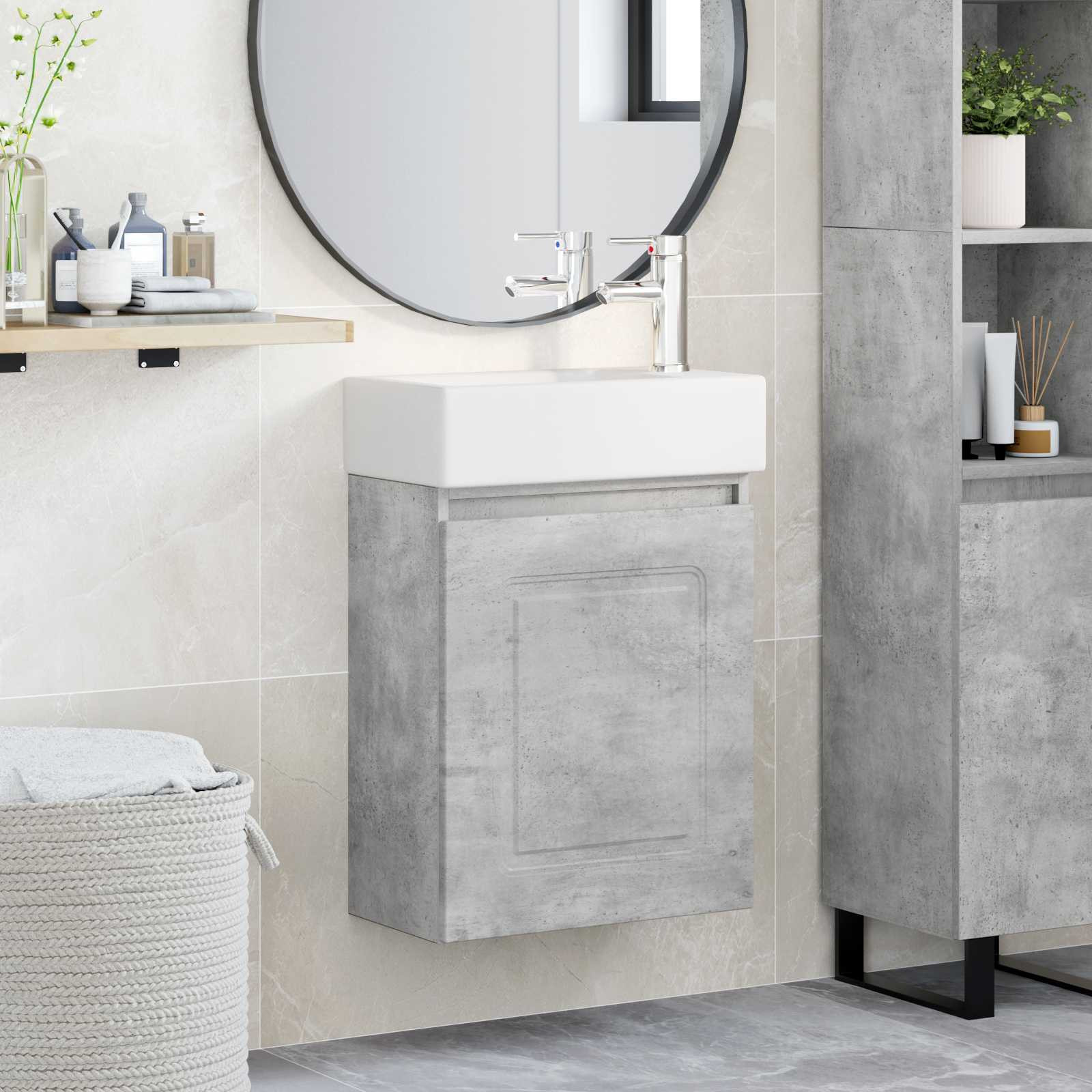 vidaXL Badezimmer Waschtischunterschrank mit Wasserhahn Betongrau