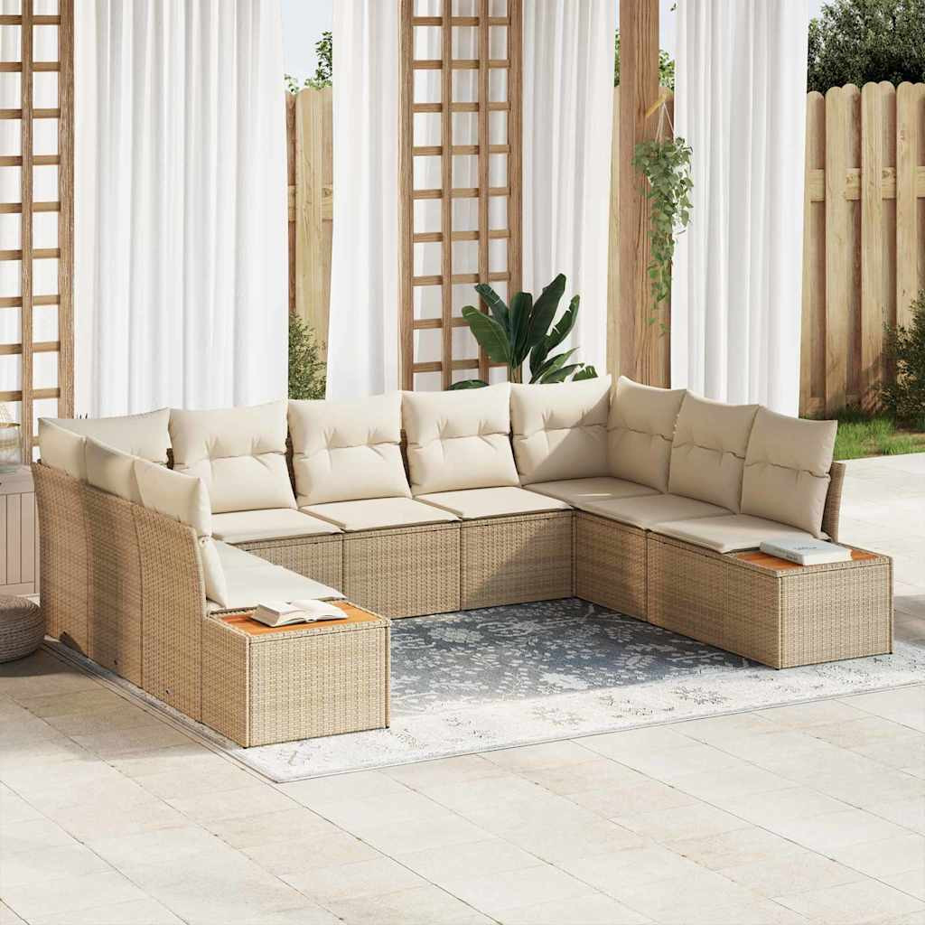 vidaXL Gartensofa-set mit Kissen 9 pcs Beige Poly Rattan