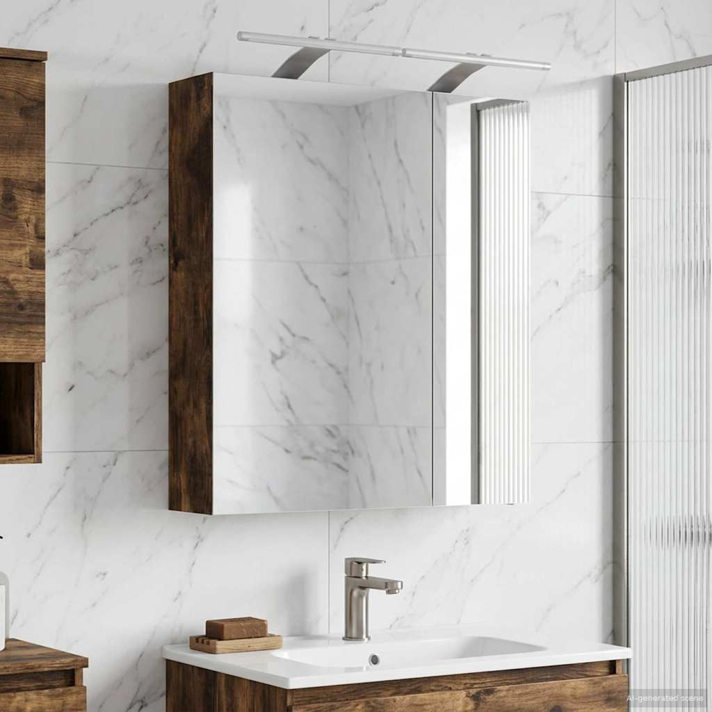 vidaXL Badezimmerspiegelschrank Geräucherte Eiche 60 x 14,5 x 70 cm