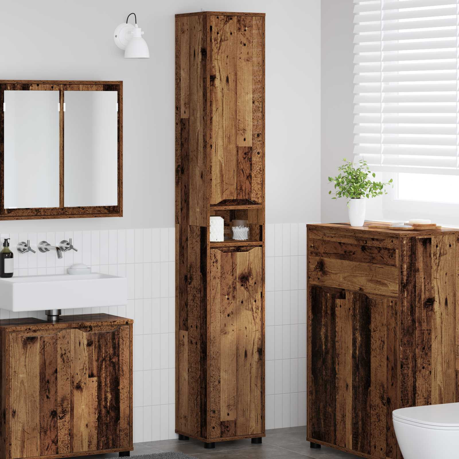 vidaXL Badezimmerschrank Altholz 30,5 x 30 x 195 cm Holzwerkstoff