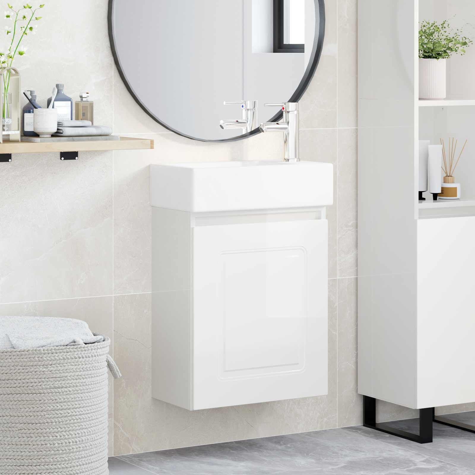 vidaXL Badezimmer Waschtischunterschrank mit Wasserhahn Hochglanz Weiß