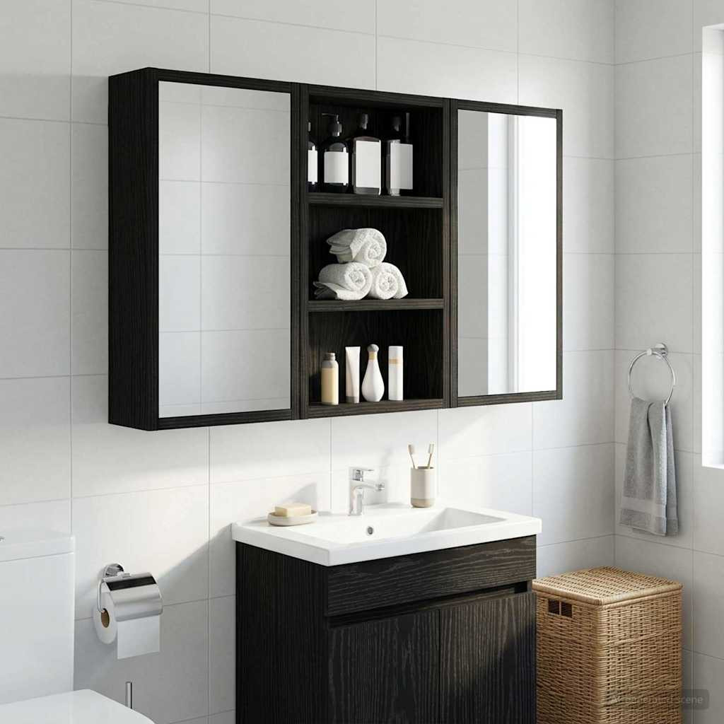 vidaXL Badezimmer-Wandschrank mit Regal Schwarze Eiche 30 x 10 x 50 cm