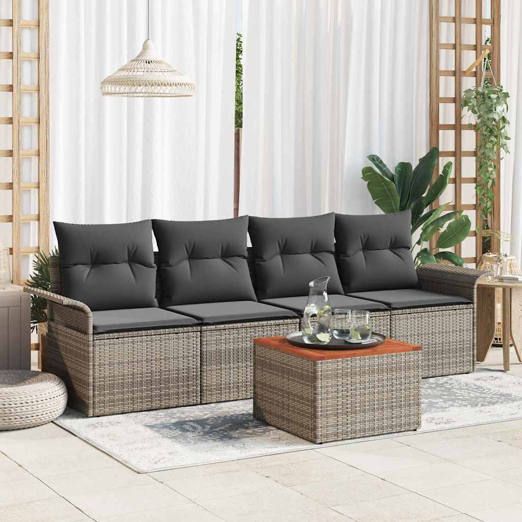 vidaXL Gartensofa-set mit Kissen 5 pcs Grau Poly-Rattan