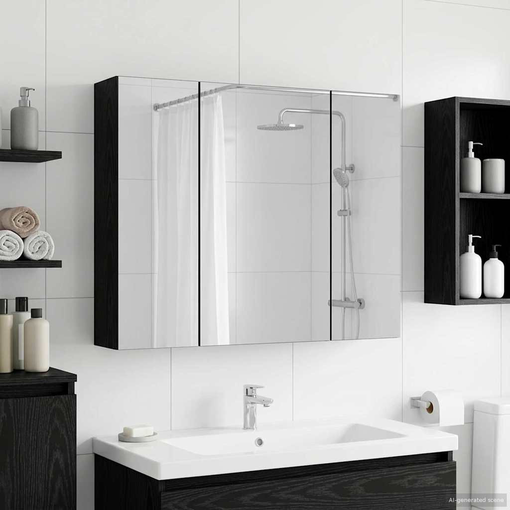 vidaXL Badezimmerspiegelschrank Schwarz Eichen-Optik 60 x 14,5 x 50 cm