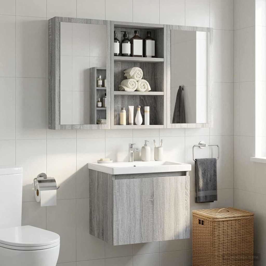 vidaXL Badezimmer-Wandschrank mit Regal Graues Sonoma 30 x 10 x 50 cm