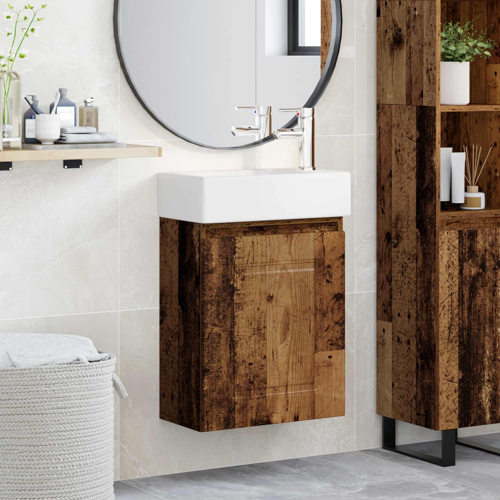 vidaXL Badezimmer Waschtischunterschrank mit Wasserhahn Altholz