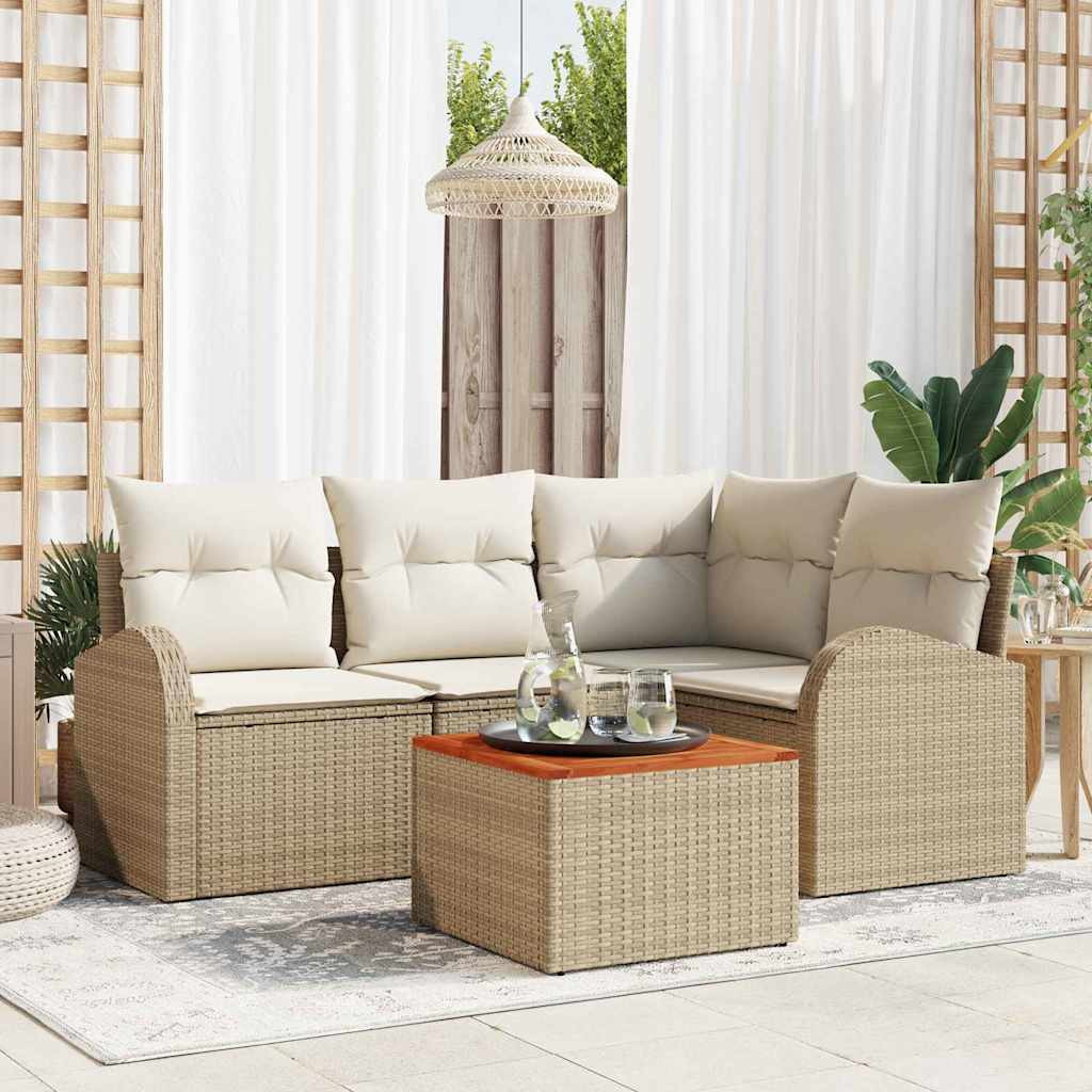 vidaXL Gartensofa-set mit Kissen 5 pcs Beige Poly-Rattan