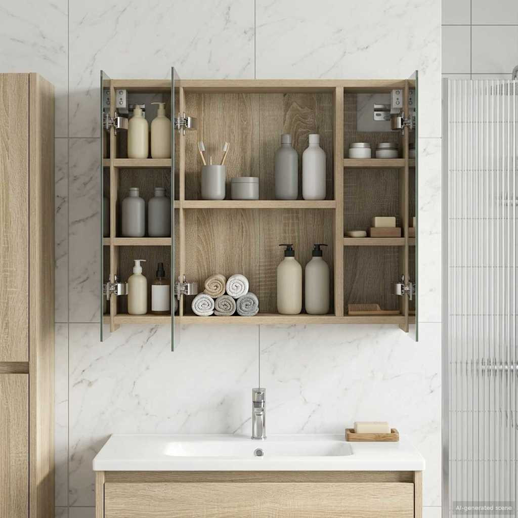 vidaXL Badezimmerspiegelschrank Sonoma-Eiche 60 x 14,5 x 50 cm