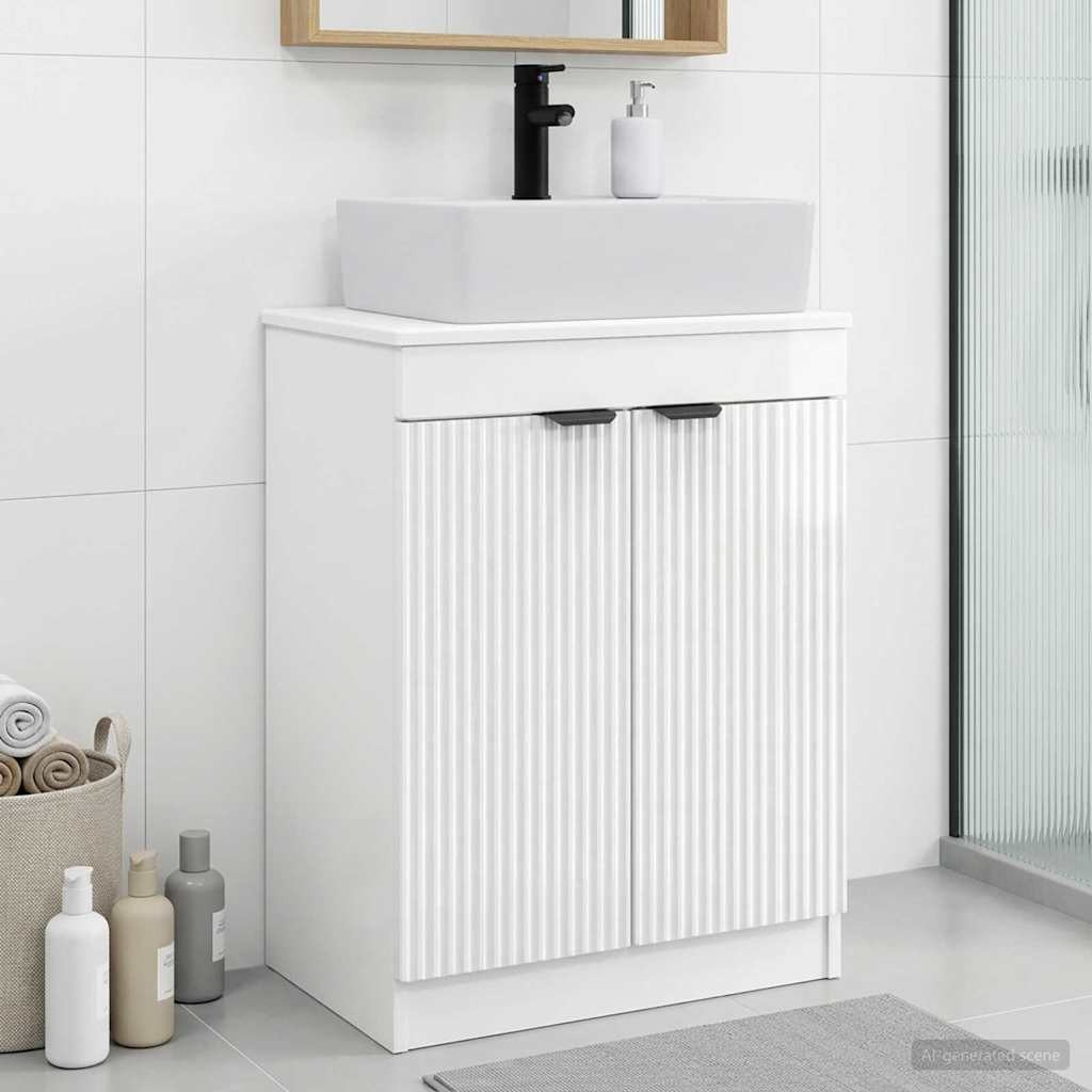 vidaXL Badezimmerschrank mit Waschbecken Hochglanz Weiß