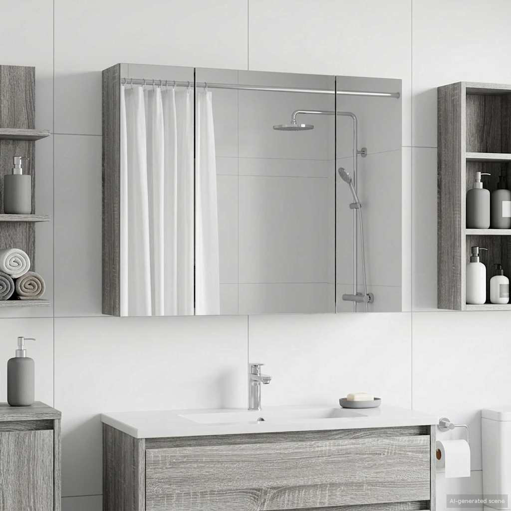 vidaXL Badezimmerspiegelschrank Graues Sonoma 60 x 14,5 x 50 cm