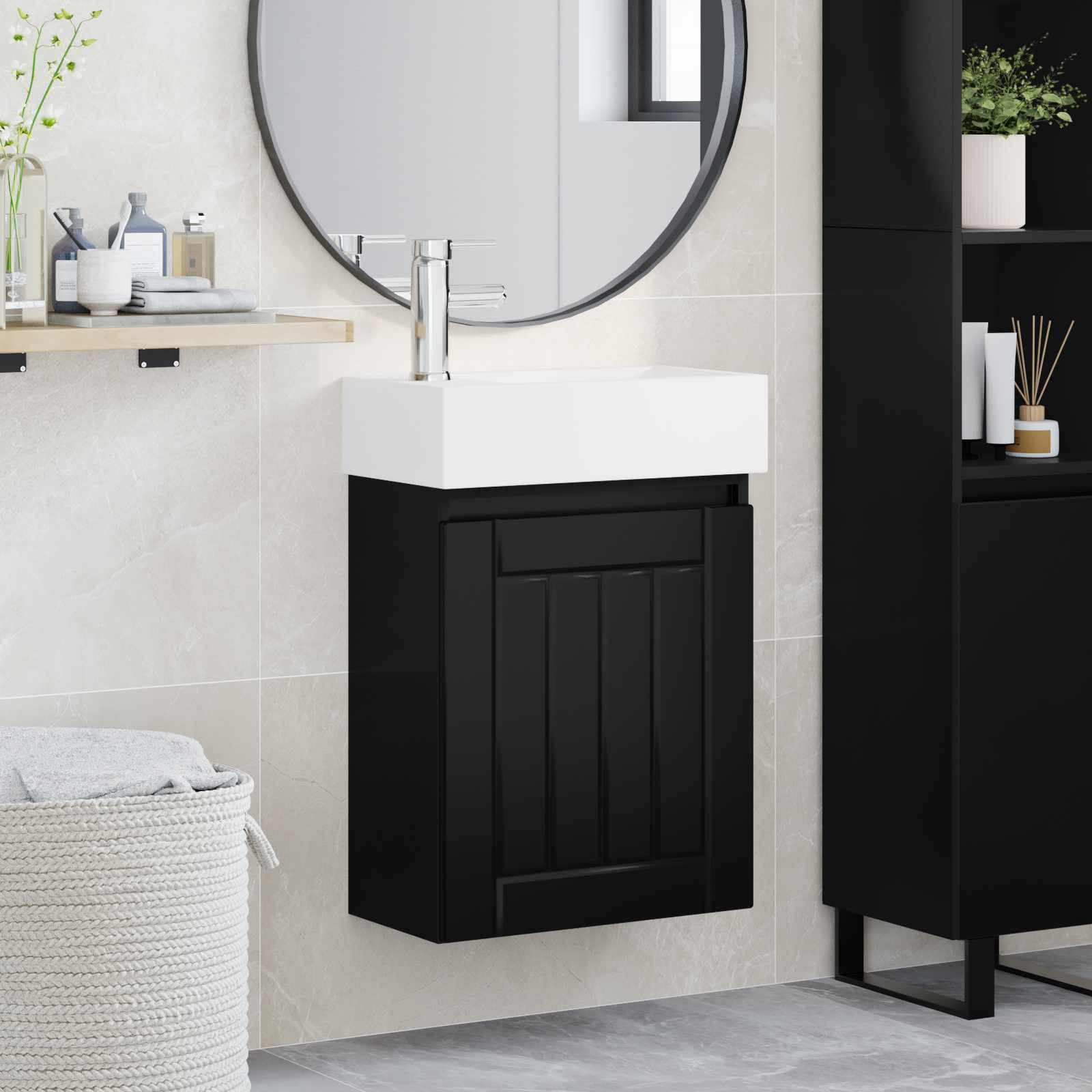 vidaXL Badezimmer Waschtischunterschrank mit Wasserhahn Schwarz