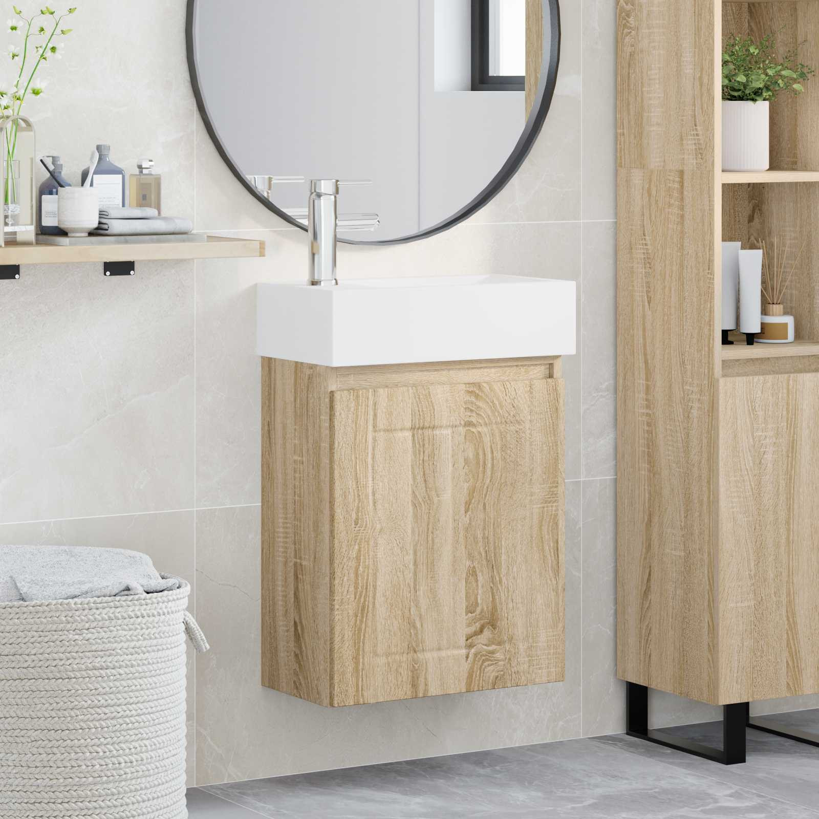 vidaXL Badezimmer Waschtischunterschrank mit Wasserhahn Sonoma-Eiche