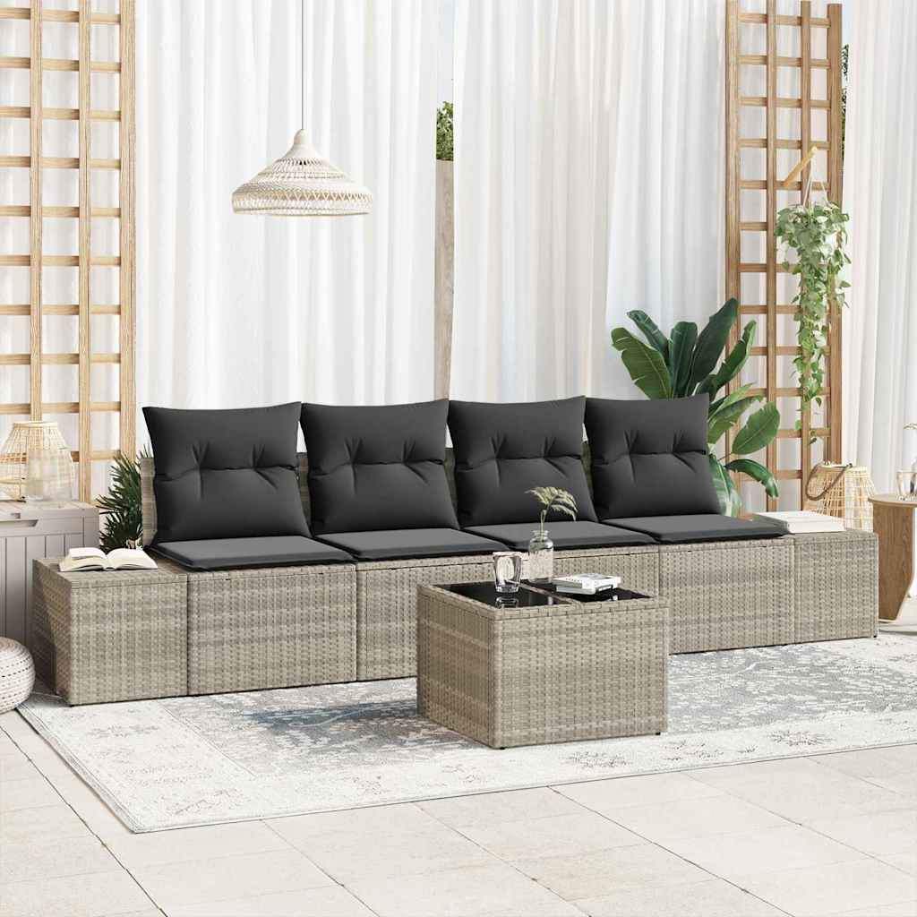 vidaXL Sofa Set mit Kissen mit Kissen 5 pcs Hellgrau Poly Rattan