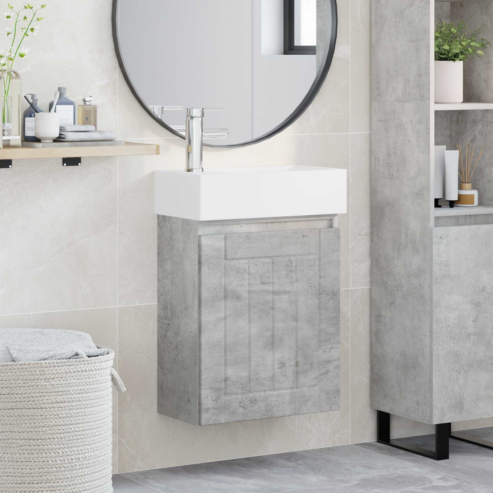 vidaXL Badezimmer Waschtischunterschrank mit Wasserhahn Betongrau