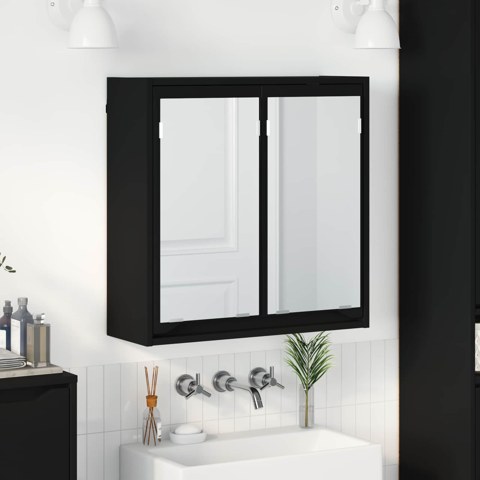 vidaXL Badezimmerspiegelschrank Schwarz 60 x 20 x 60 cm Holzwerkstoff