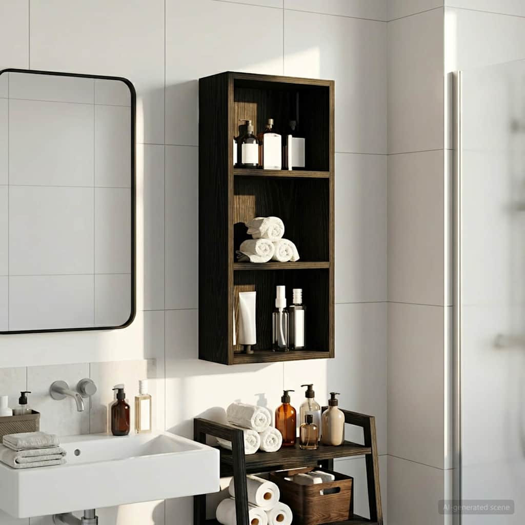 vidaXL Badezimmer-Wandschrank mit Regal Schwarze Eiche 30 x 14 x 70 cm