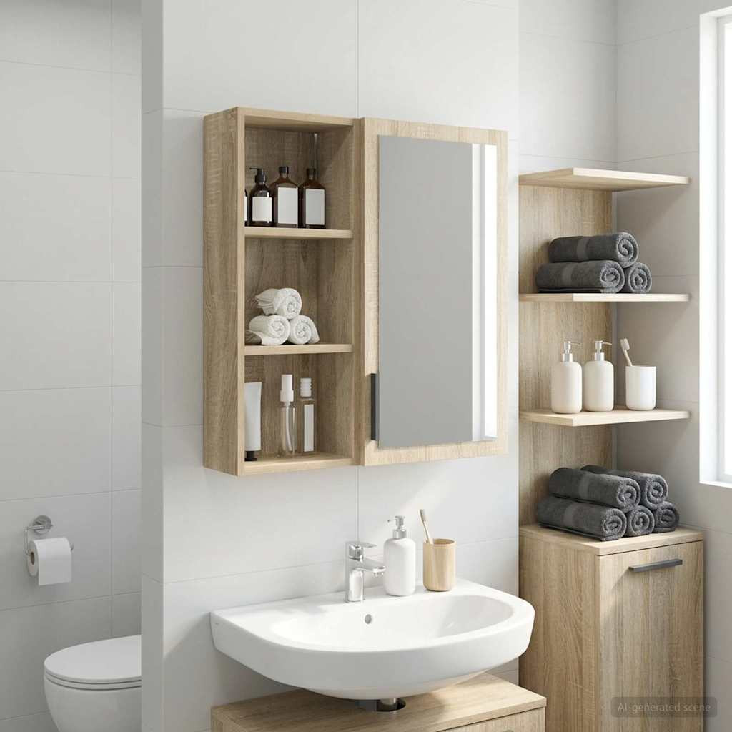 vidaXL Badezimmer-Wandschrank mit Regal Sonoma-Eiche 30 x 14 x 70 cm