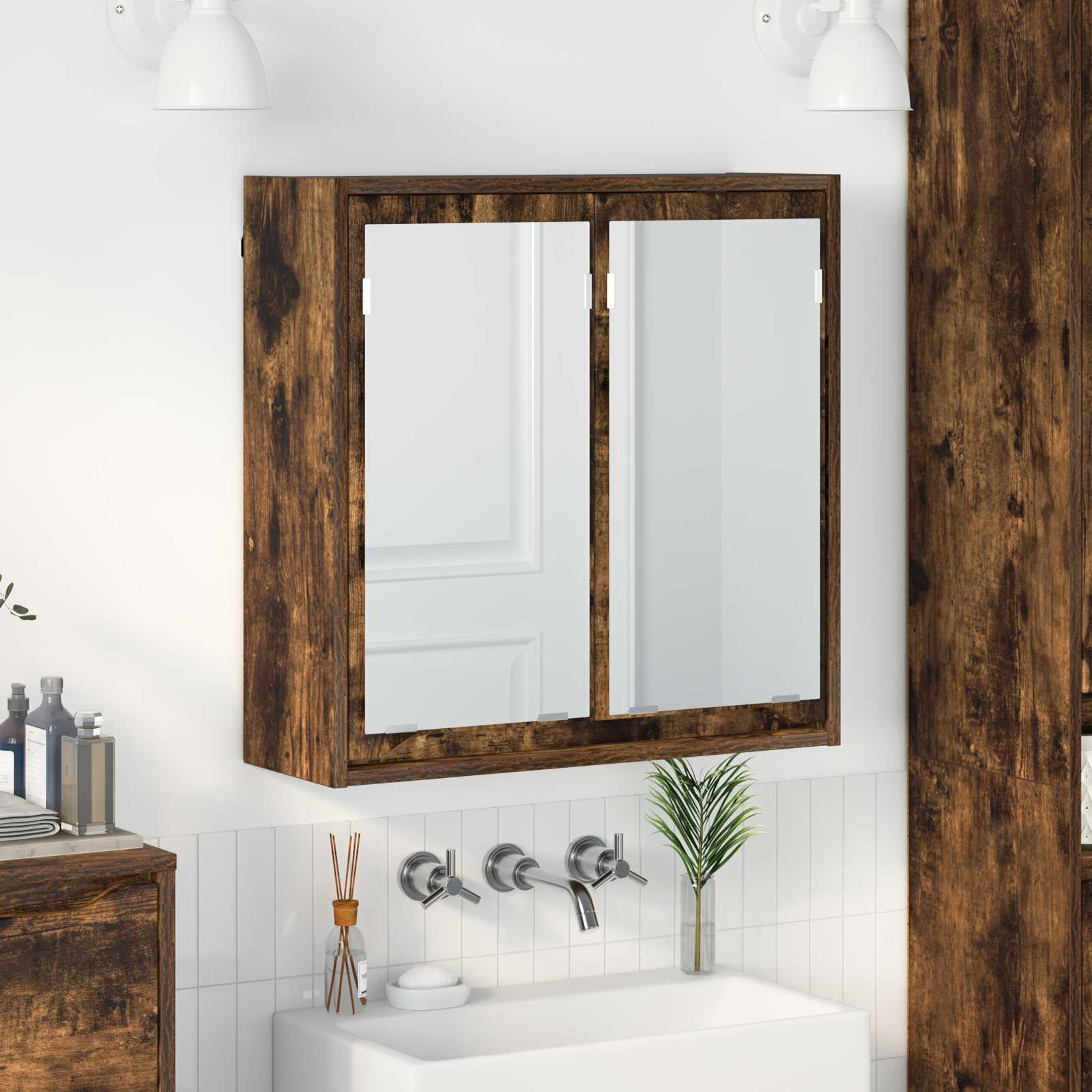 vidaXL Badezimmerspiegelschrank Geräucherte Eiche 60 x 20 x 60 cm