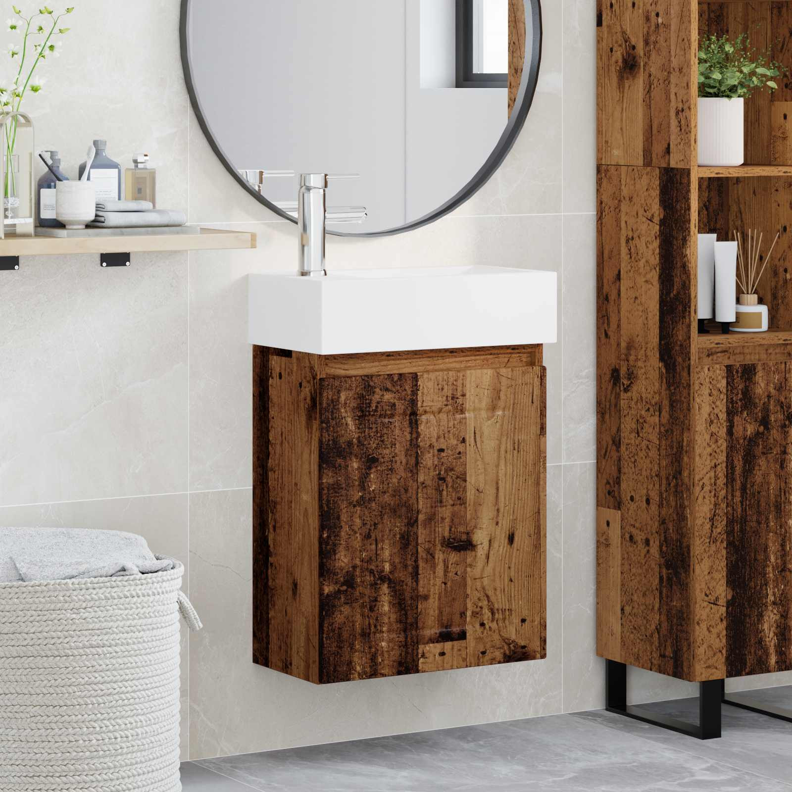 vidaXL Badezimmer Waschtischunterschrank mit Wasserhahn Altholz