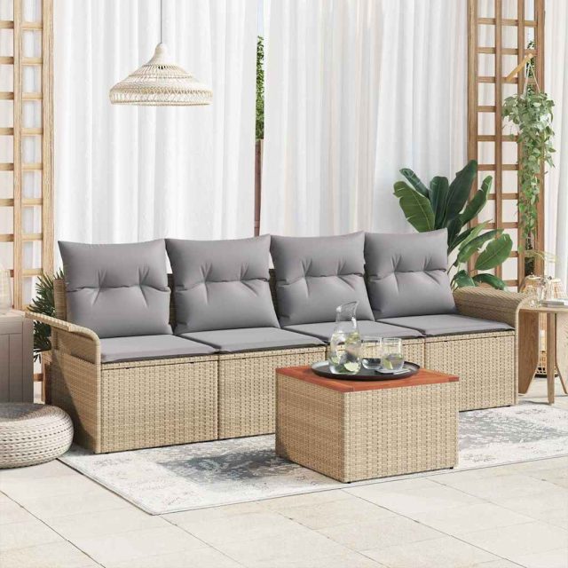 vidaXL Gartensofa-set mit Kissen 5 pcs Beige Poly-Rattan
