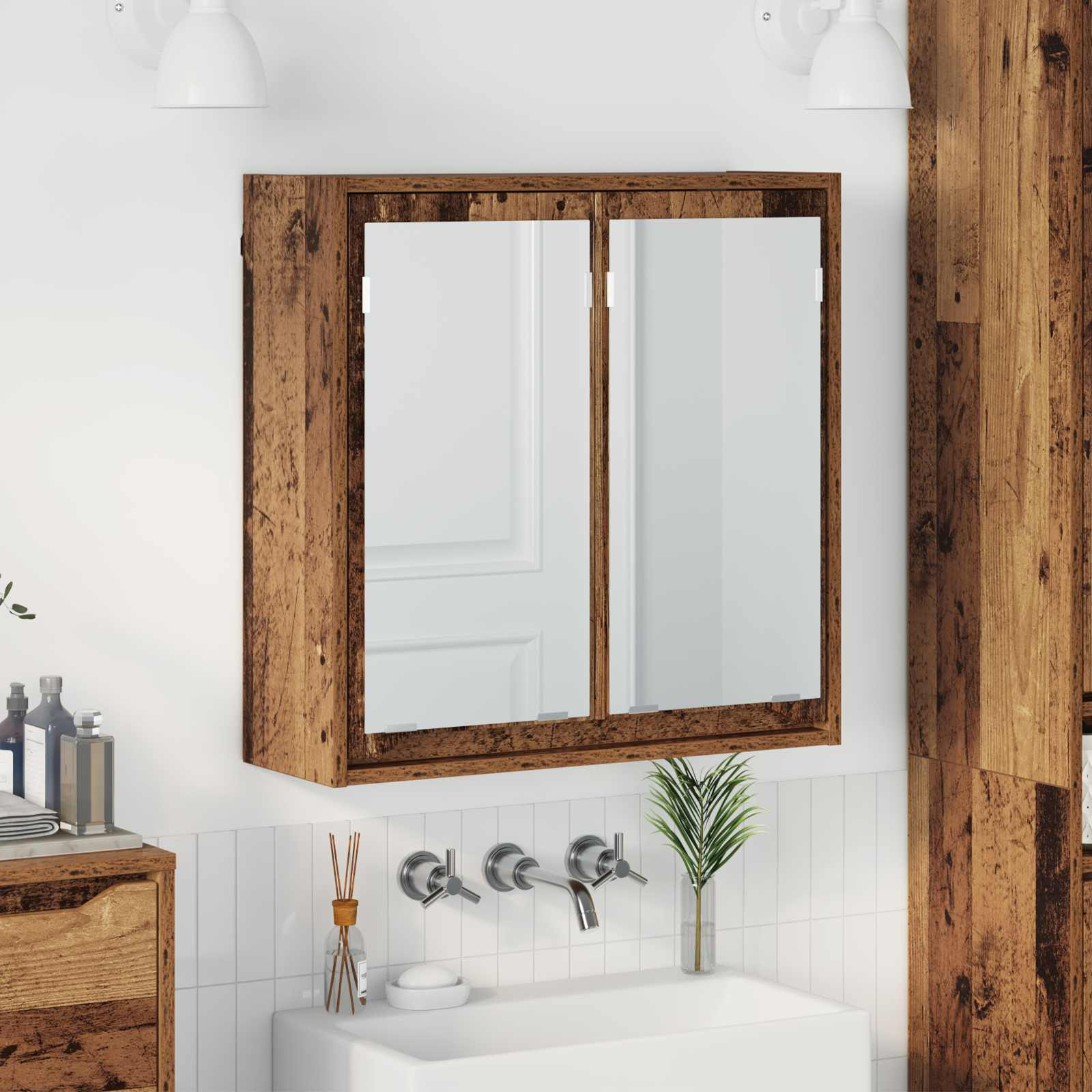 vidaXL Badezimmerspiegelschrank Altholz 60 x 20 x 60 cm Holzwerkstoff