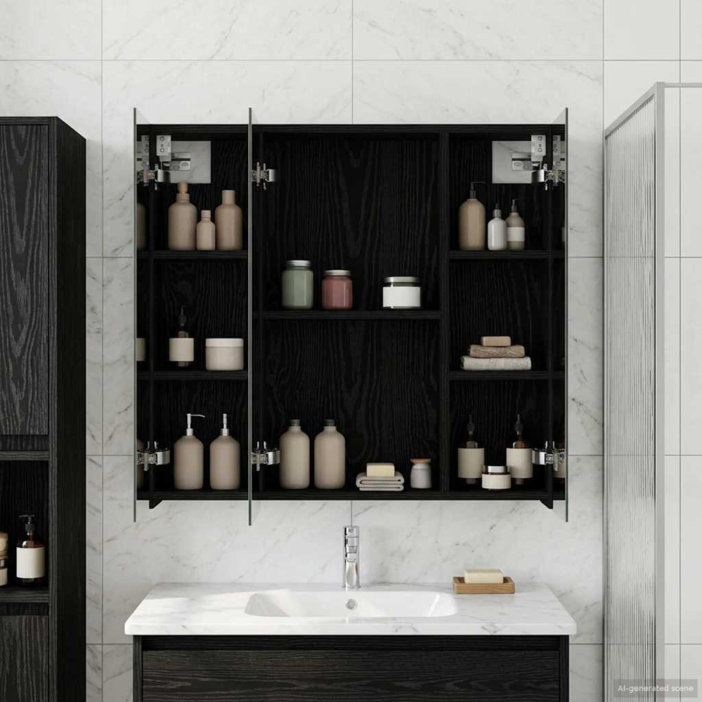 vidaXL Badezimmerspiegelschrank Schwarz Eichen-Optik 70 x 14,5 x 70 cm