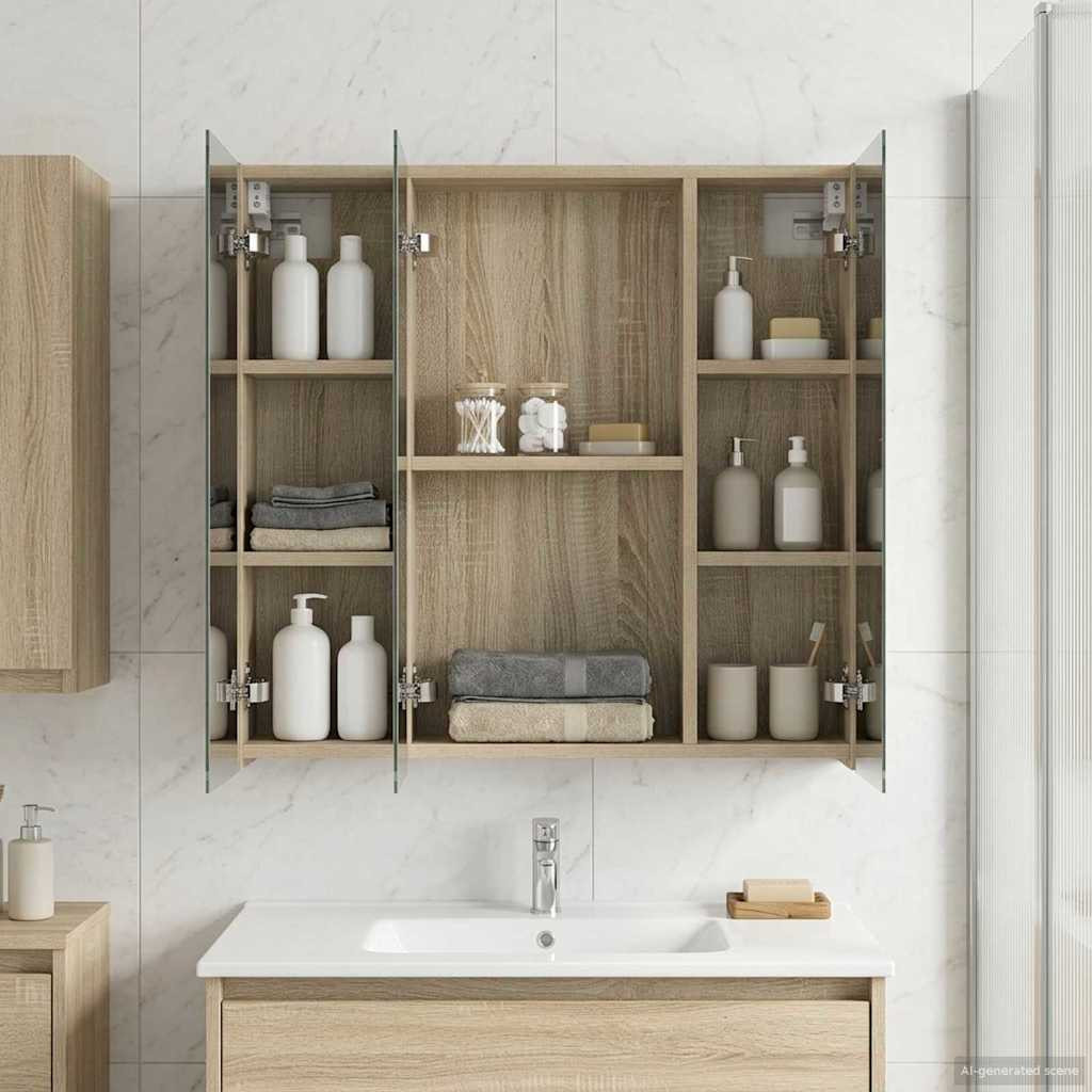 vidaXL Badezimmerspiegelschrank Sonoma-Eiche 70 x 14,5 x 70 cm