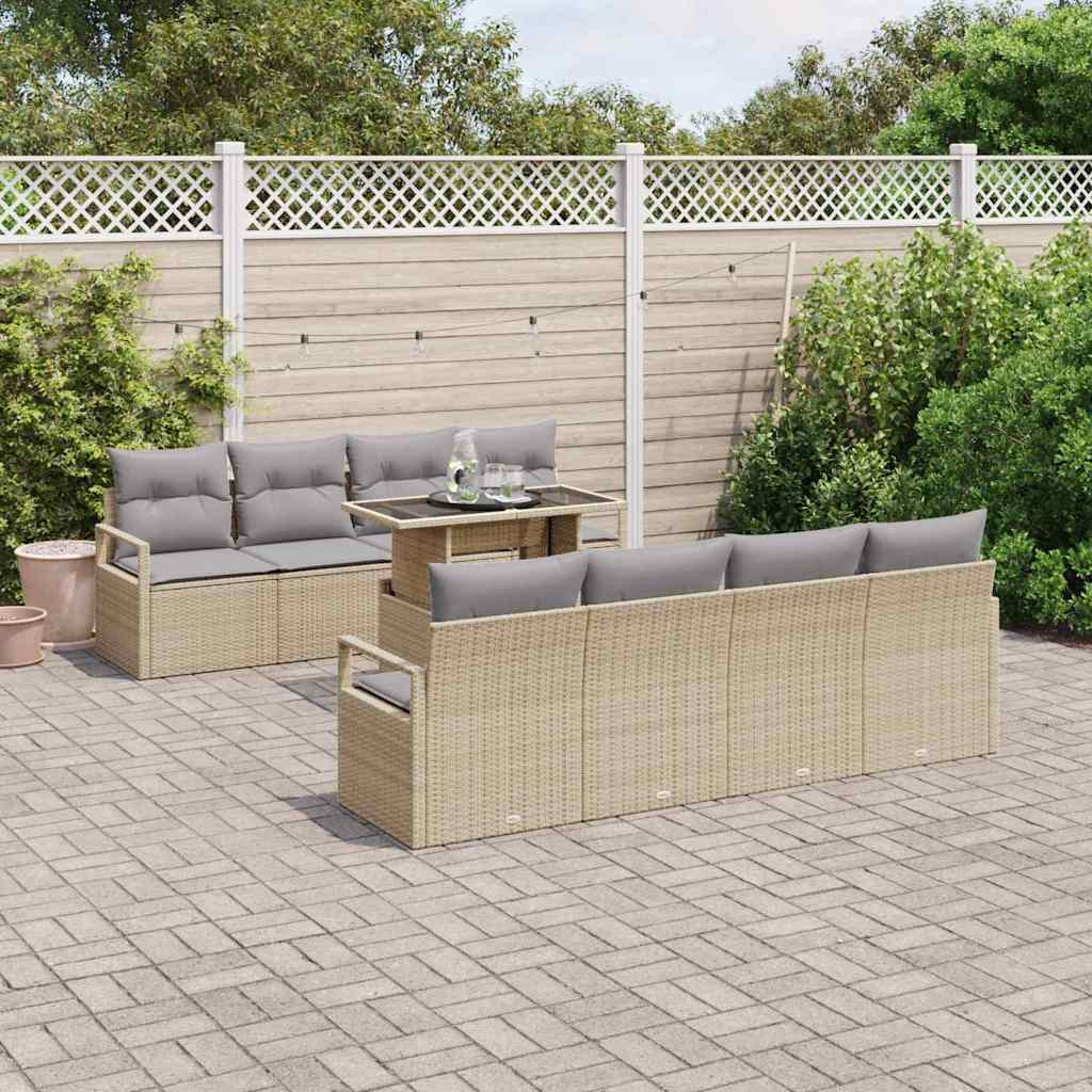 vidaXL Gartensofa-set mit Kissen 9 pcs Beige und Hellgrau Poly-Rattan